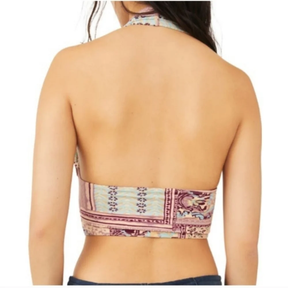Free People Printed Heather Halter Top In Lilac Combo Size M
